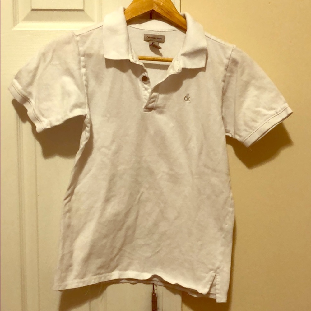 White Calvin‎ Klein kids short sleeve polo size LG